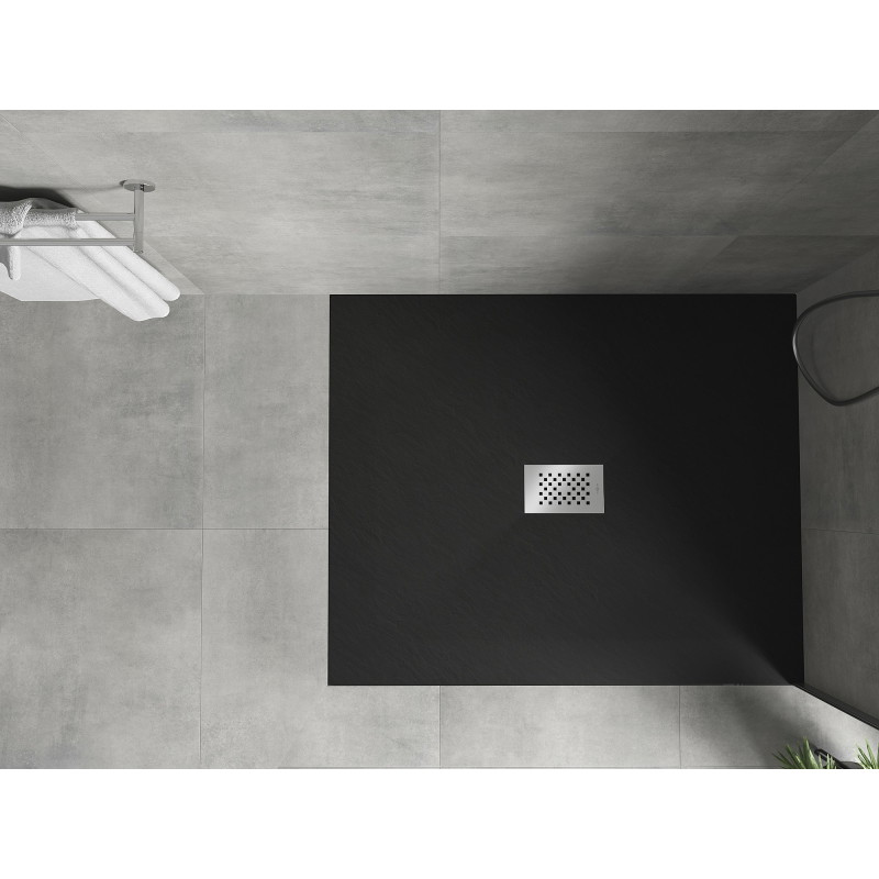 Mexen Hugo Rechteckige Duschwanne SMC 110 x 100 cm, schwarz, Edelstahlabdeckung - 42701011-X