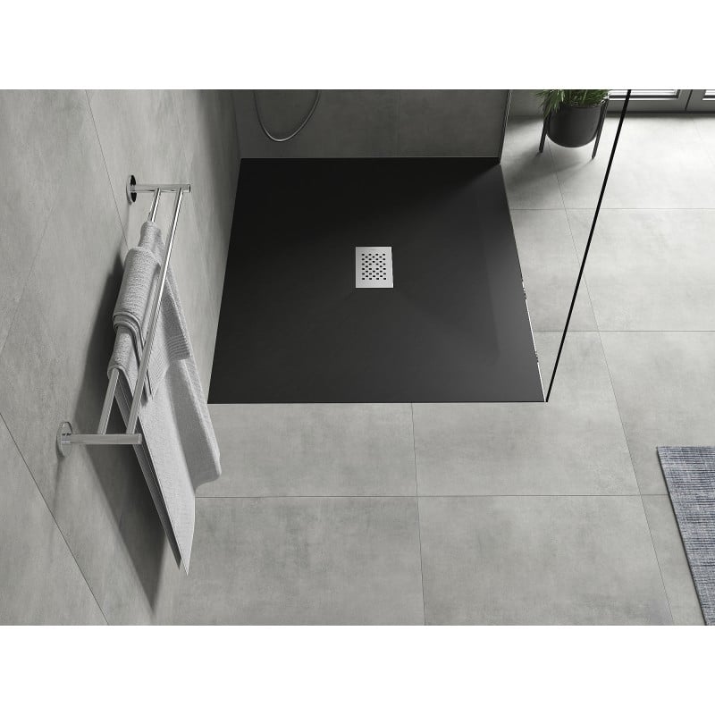 Mexen Hugo Rechteck-Duschwanne SMC 120 x 100 cm, schwarz, Abdeckung Inox - 42701012-X