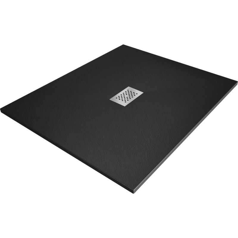 Mexen Hugo rechteckige Duschwanne SMC 140 x 100 cm, schwarz, Abdeckung Inox - 42701014-X