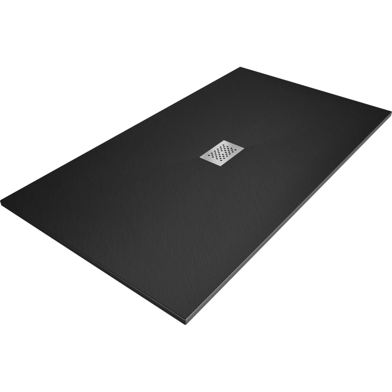 Mexen Hugo Rechteckige SMC-Duschwanne 150 x 100 cm, schwarz, Abdeckung aus Inox - 42701015-X