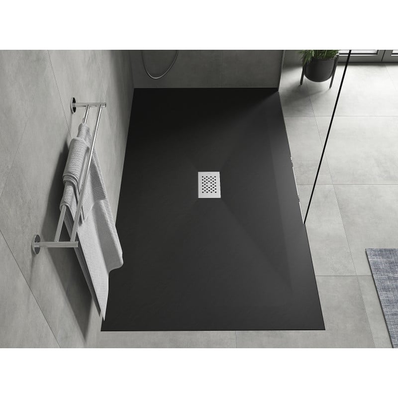 Mexen Hugo rechteckige Duschwanne SMC 160 x 100 cm, schwarz, Abdeckung inox - 42701016-X