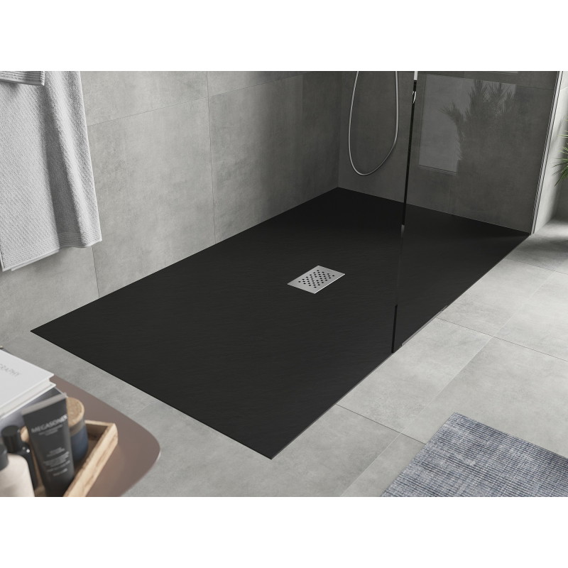 Mexen Hugo rechteckige Duschwanne SMC 170 x 100 cm, schwarz, Abdeckung aus Inox - 42701017-X