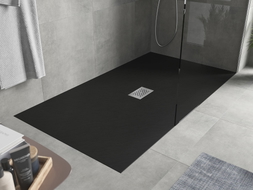 Mexen Hugo rechteckige Duschwanne SMC 170 x 100 cm, schwarz, Abdeckung aus Inox - 42701017-X