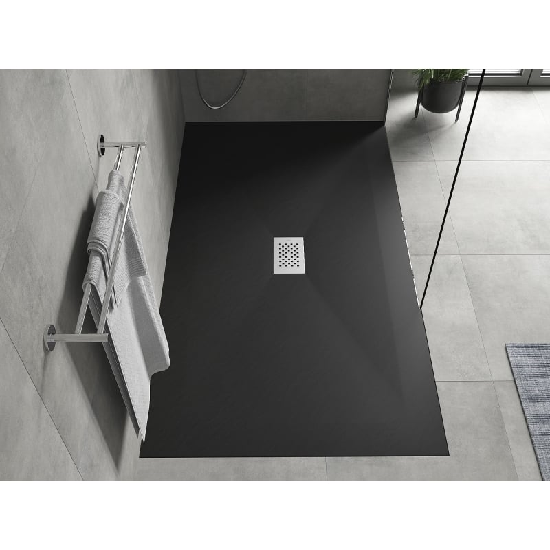 Mexen Hugo rechteckige Duschwanne SMC 170 x 100 cm, schwarz, Abdeckung aus Inox - 42701017-X