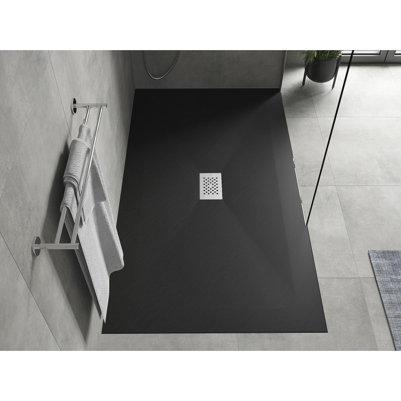 Mexen Hugo Rechteckige Duschwanne SMC 200 x 100 cm, schwarz, Abdeckung Edelstahl - 42701020-X