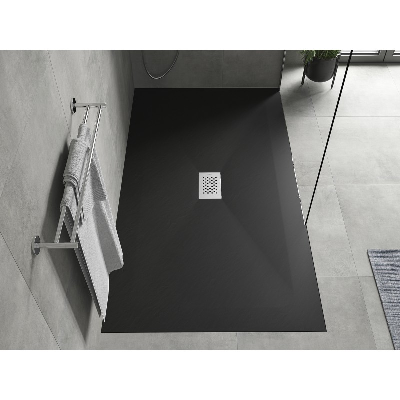 Mexen Hugo rechteckige SMC-Duschwanne 200 x 100 cm, schwarz, Abdeckung Inox - 42701020-X