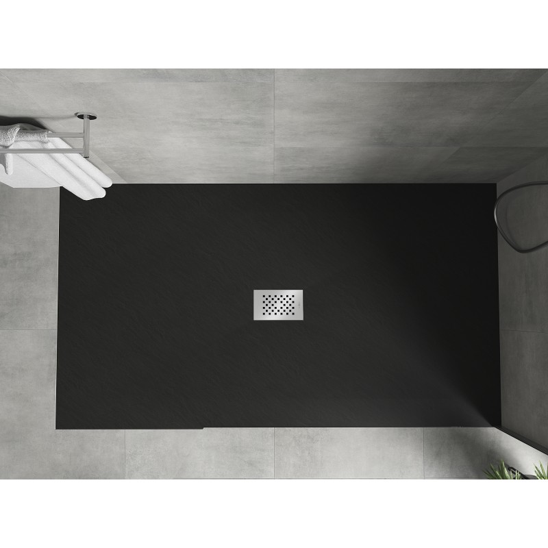 Mexen Hugo rechteckige Duschwanne SMC 170 x 100 cm, schwarz, Abdeckung Inox - 42701017-X