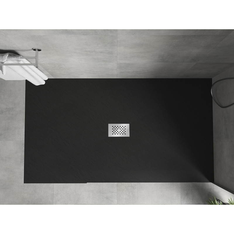 Mexen Hugo Rechteckige SMC-Duschwanne 180 x 100 cm, schwarz, Abdeckung aus Inox - 42701018-X
