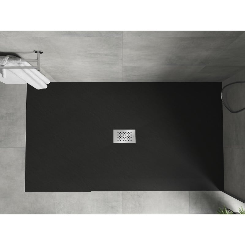 Mexen Hugo rechteckige SMC-Duschwanne 180 x 100 cm, schwarz, Abdeckung inox - 42701018-X