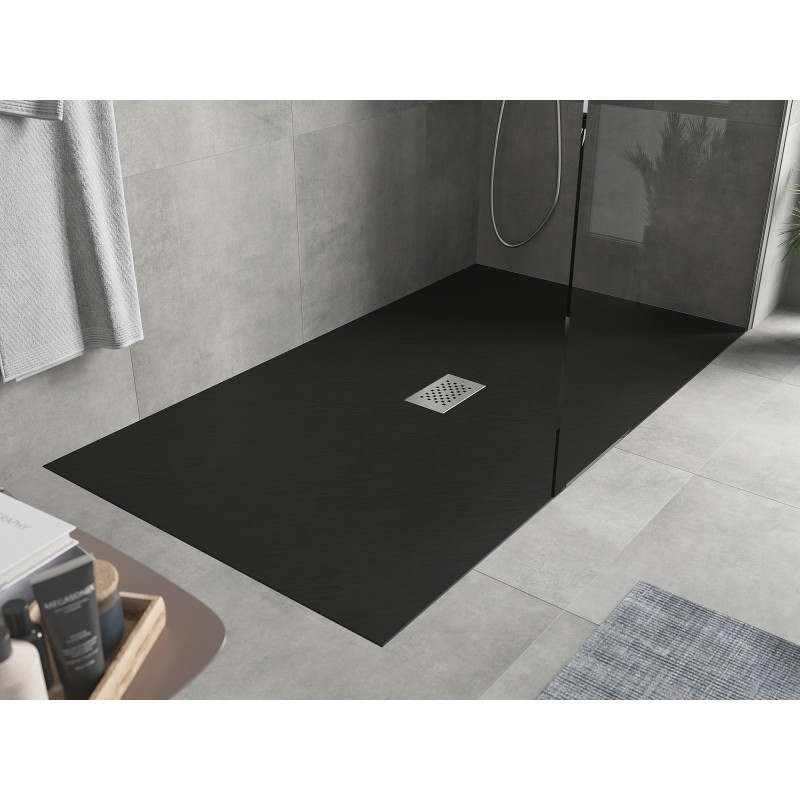 Mexen Hugo rechteckige SMC-Duschwanne 180 x 100 cm, schwarz, Abdeckung inox - 42701018-X