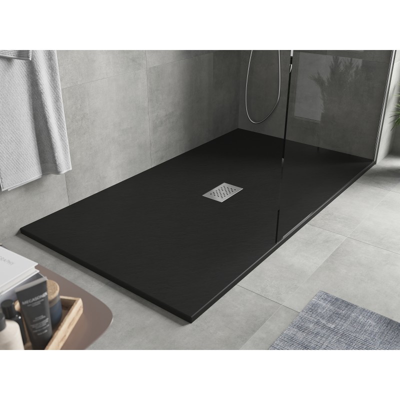 Mexen Hugo rechteckige Duschwanne SMC 170 x 100 cm, schwarz, Abdeckung Inox - 42701017-X