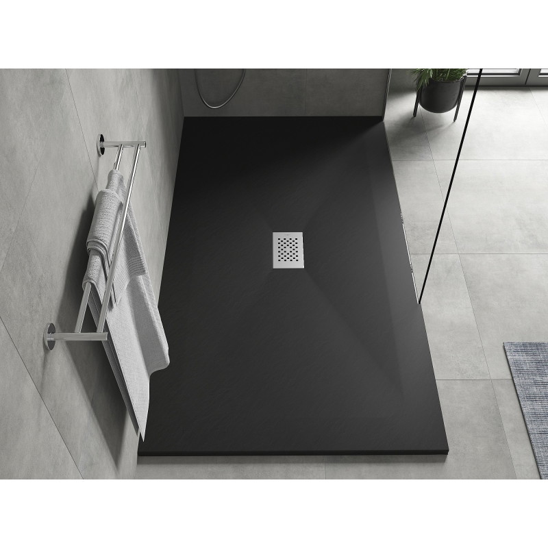 Mexen Hugo Rechteckige Duschwanne SMC 200 x 100 cm, schwarz, Abdeckung Edelstahl - 42701020-X