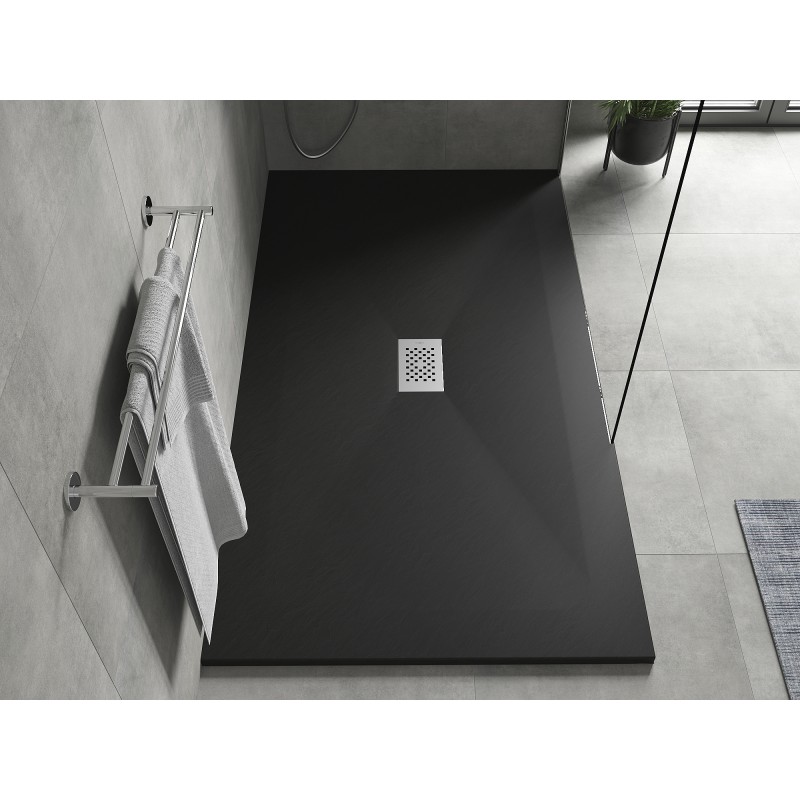 Mexen Hugo rechteckige SMC-Duschwanne 200 x 100 cm, schwarz, Abdeckung Inox - 42701020-X