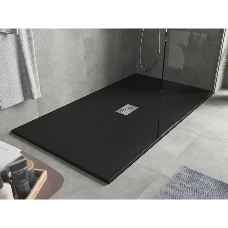Mexen Hugo Rechteckige Duschwanne SMC 180 x 100 cm, schwarz, Abdeckung Inox - 42701018-X