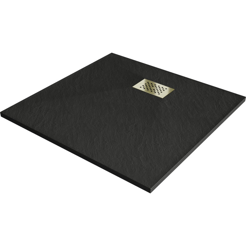 Mexen Hugo quadratische SMC-Duschwanne 70 x 70 cm, schwarz, goldene Abdeckung - 42707070-G