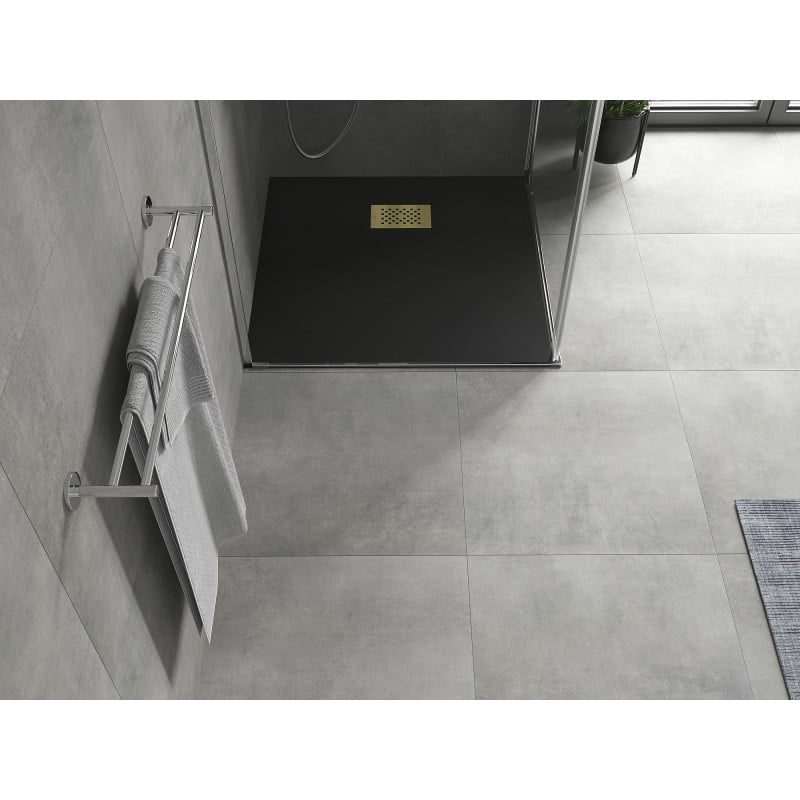 Mexen Hugo quadratische Duschwanne SMC 70 x 70 cm, schwarz, Goldene Abdeckung - 42707070-G
