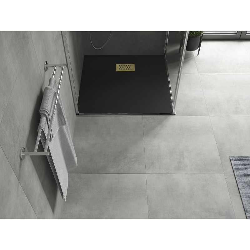 Mexen Hugo quadratische SMC-Duschwanne 70 x 70 cm, schwarz, goldene Abdeckung - 42707070-G