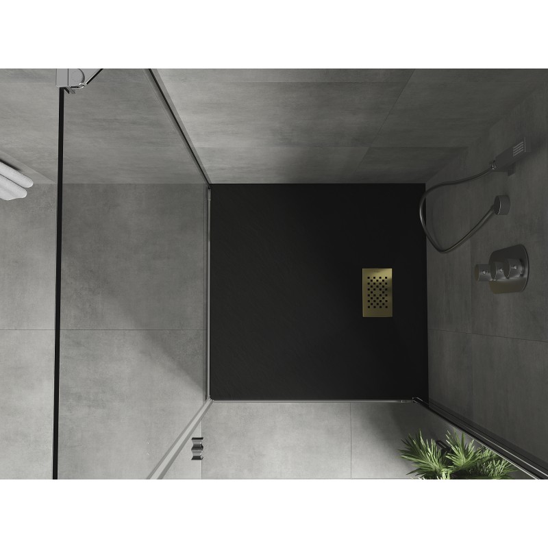 Mexen Hugo quadratische Duschwanne SMC 70 x 70 cm, schwarz, Goldene Abdeckung - 42707070-G