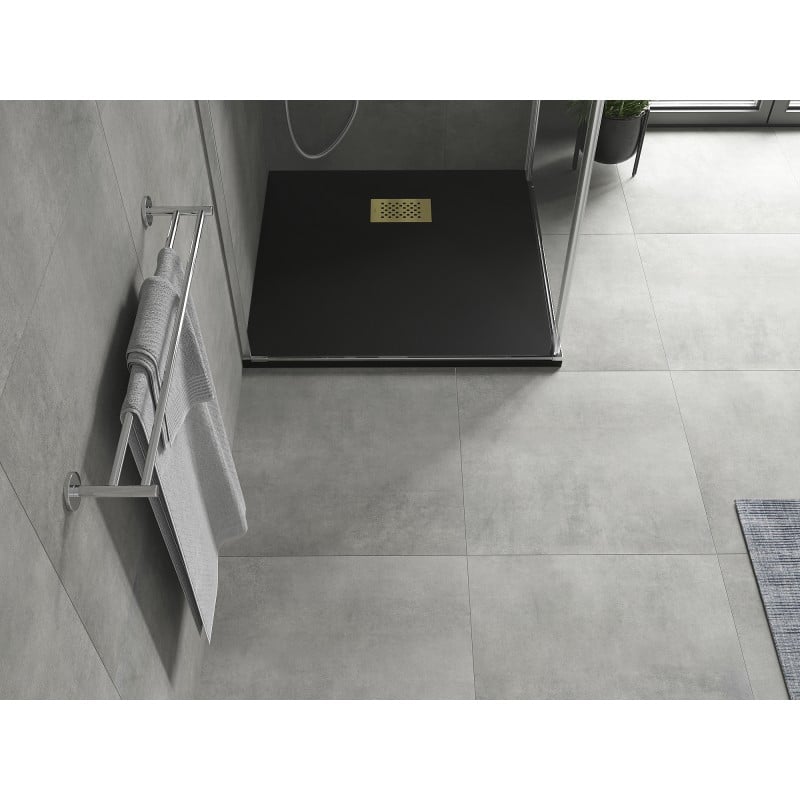 Mexen Hugo quadratische Duschwanne SMC 90 x 90 cm, schwarz, Abdeckung gold - 42709090-G