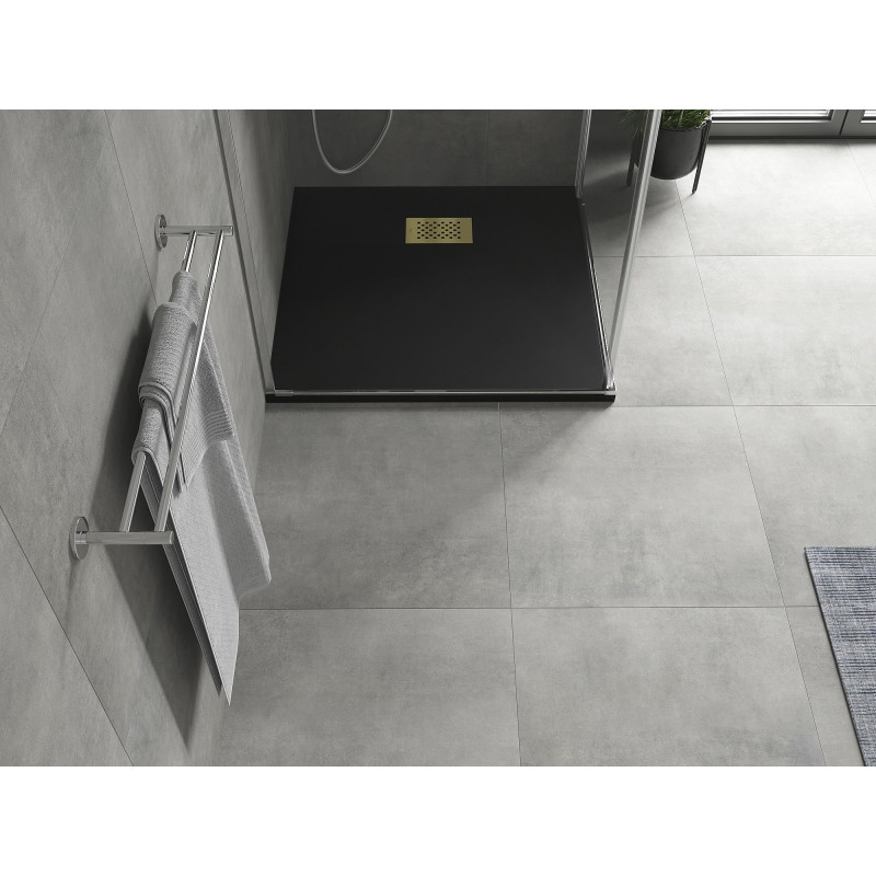 Mexen Hugo quadratische SMC-Duschwanne 90 x 90 cm, schwarz, Abdeckung in Gold - 42709090-G