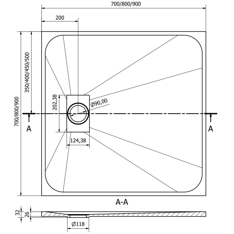 Mexen Hugo quadratische Duschwanne SMC 90 x 90 cm, schwarz, goldene Abdeckung - 42709090-G