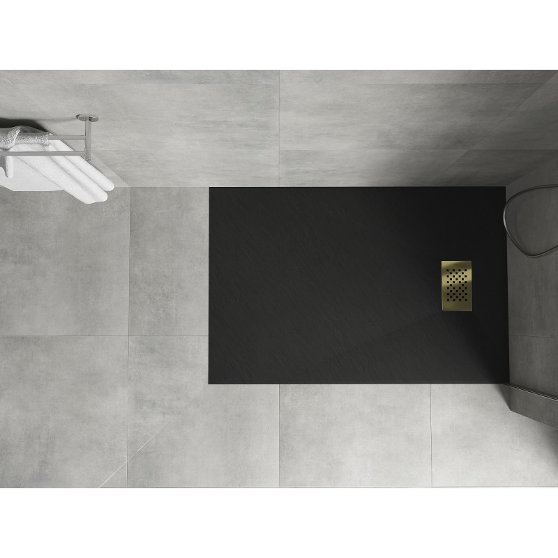 Mexen Hugo Rechteckige Duschwanne SMC 120 x 70 cm, schwarz, Abdeckung in Gold - 42707012-G