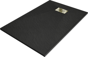 Mexen Hugo rechteckige Duschwanne SMC 90 x 70 cm, schwarz, goldene Abdeckung - 42707090-G