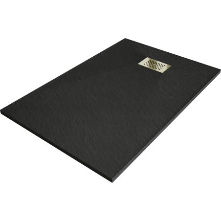 Mexen Hugo rechteckige Duschwanne SMC 130 x 70 cm, schwarz, goldene Abdeckung - 42707013-G