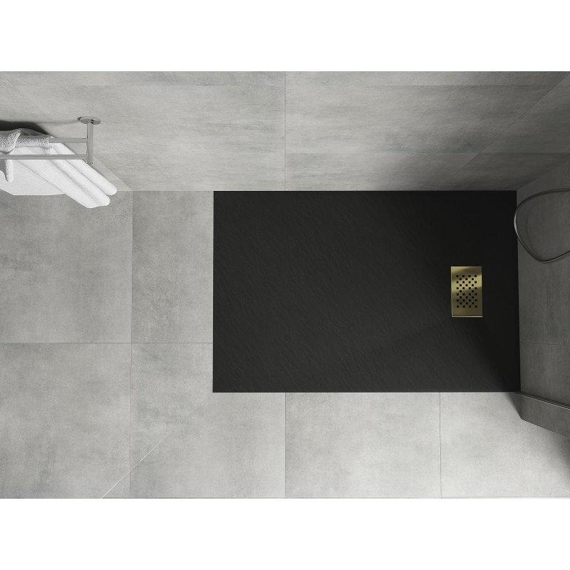 Mexen Hugo rechteckige Duschwanne SMC 130 x 70 cm, schwarz, goldene Abdeckung - 42707013-G