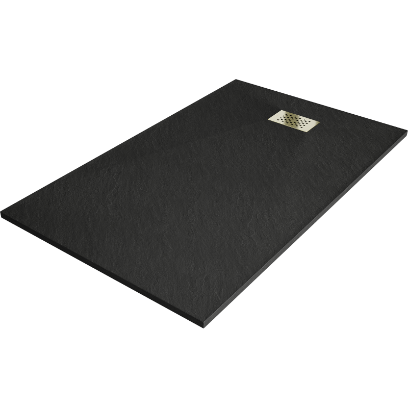 Mexen Hugo rechteckige Duschwanne SMC 140 x 70 cm, schwarz, Abdeckung gold - 42707014-G