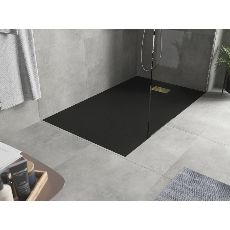 Mexen Hugo rechteckige Duschwanne SMC 140 x 70 cm, schwarz, goldene Abdeckung - 42707014-G