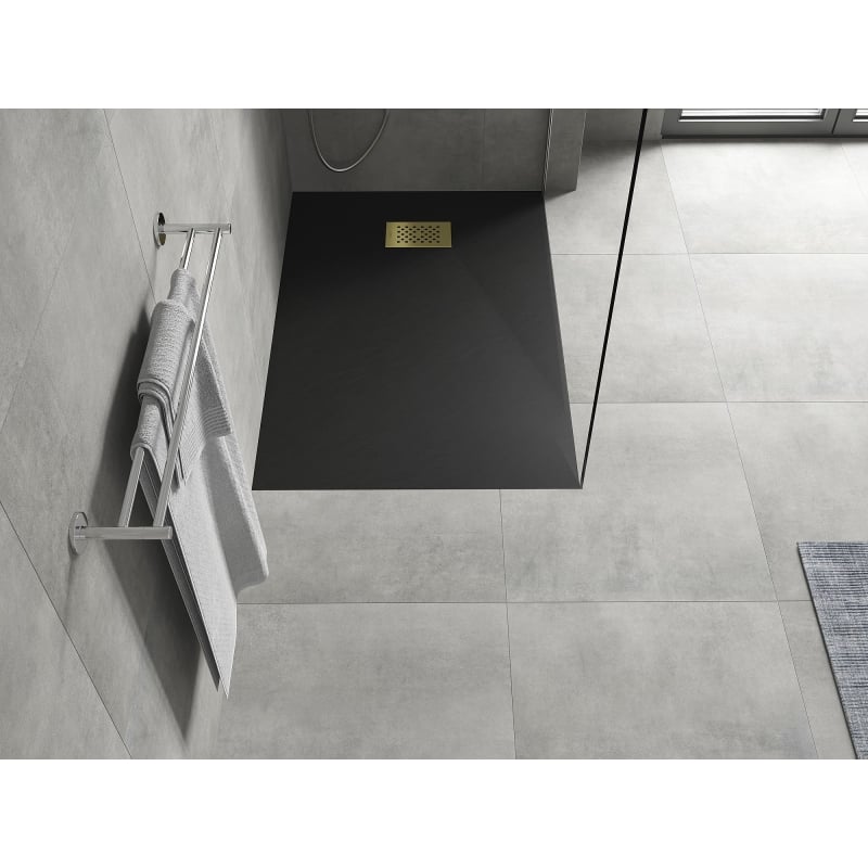 Mexen Hugo rechteckige SMC-Duschwanne 110 x 80 cm, schwarz, goldene Abdeckung - 42708011-G