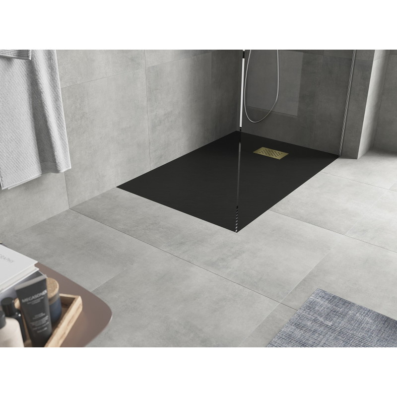 Mexen Hugo Rechteckige Duschtasse SMC 130 x 80 cm, schwarz, goldene Abdeckung - 42708013-G