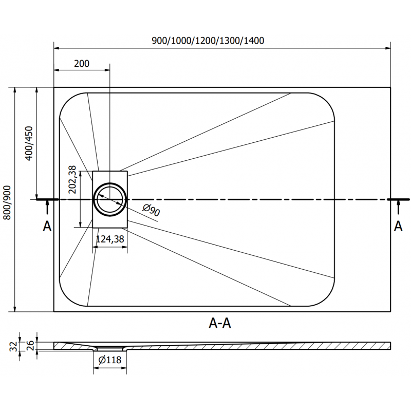 Mexen Hugo Rechteck-Duschwanne SMC 130 x 80 cm, schwarz, goldene Abdeckung - 42708013-G