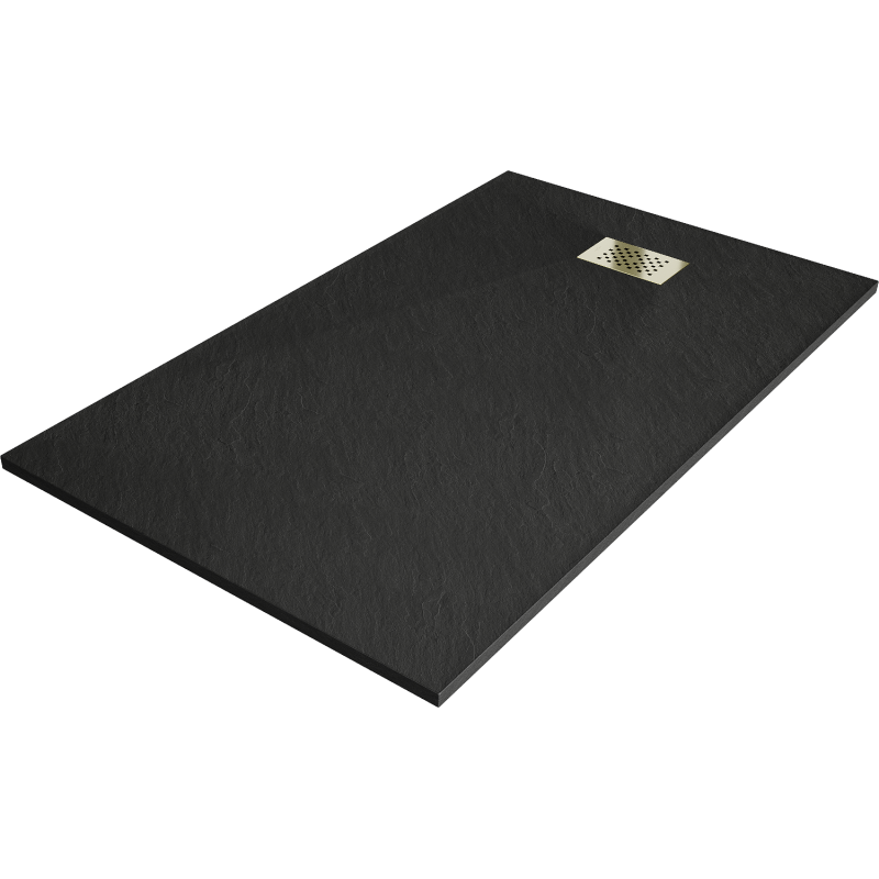 Mexen Hugo rechteckige Duschwanne SMC 140 x 80 cm, schwarz, mit goldener Abdeckung - 42708014-G