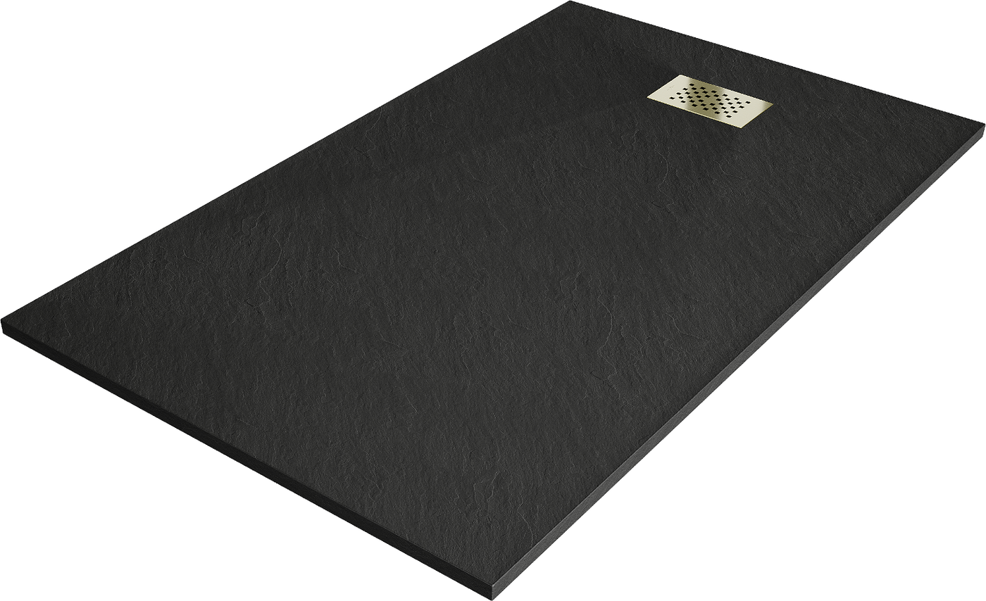 Mexen Hugo rechteckige Duschwanne SMC 140 x 80 cm, schwarz, mit goldener Abdeckung - 42708014-G