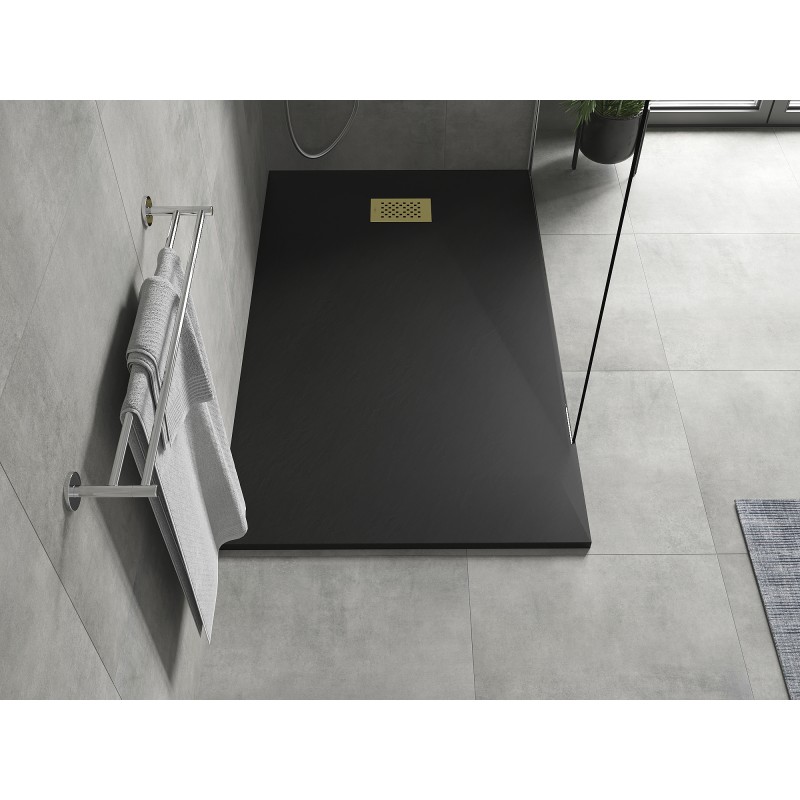 Mexen Hugo rechteckige Duschwanne SMC 160 x 80 cm, schwarz, Abdeckung gold - 42708016-G