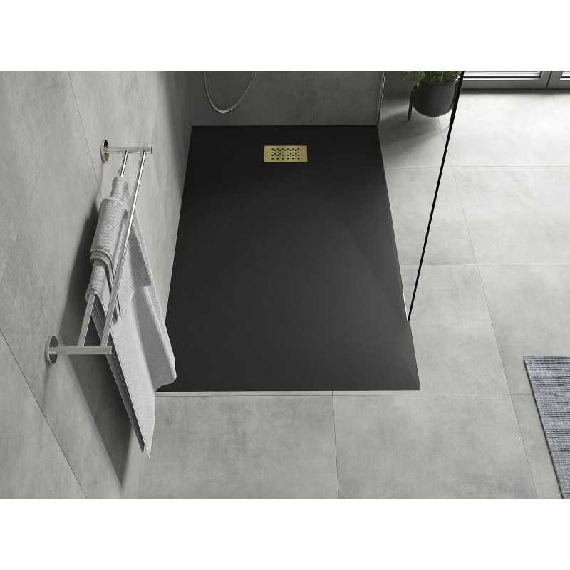 Mexen Hugo rechteckige Duschwanne SMC 150 x 80 cm, Schwarz, goldene Abdeckung - 42708015-G