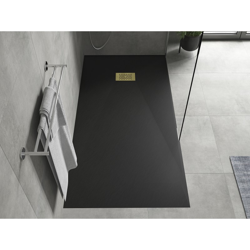 Mexen Hugo rechteckige Duschwanne SMC 180 x 80 cm, schwarz, goldene Abdeckung - 42708018-G