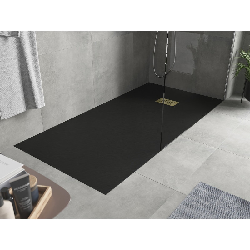 Mexen Hugo rechteckige Duschwanne SMC 170 x 80 cm, schwarz, Abdeckung gold - 42708017-G