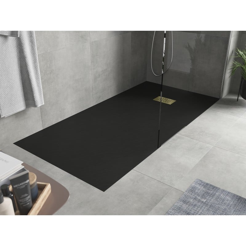 Mexen Hugo rechteckige SMC-Duschwanne 170 x 80 cm, schwarz, goldene Abdeckung - 42708017-G