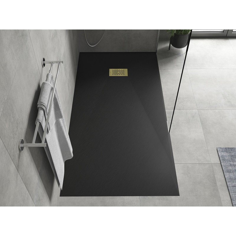 Mexen Hugo rechteckige Duschwanne SMC 170 x 80 cm, schwarz, Abdeckung gold - 42708017-G