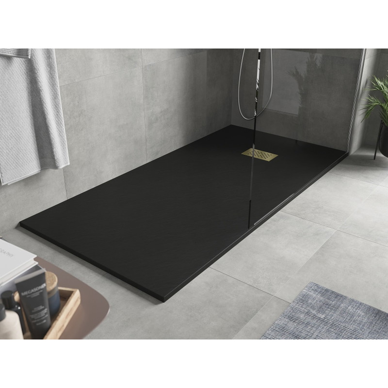 Mexen Hugo Rechteckige SMC-Duschwanne 180 x 80 cm, schwarz, goldene Abdeckung - 42708018-G