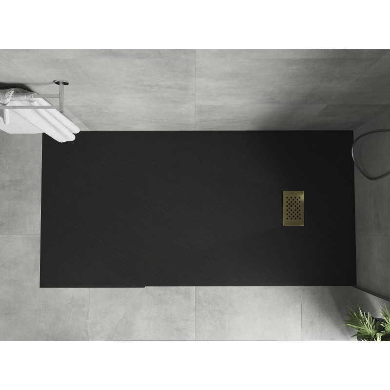 Mexen Hugo Rechteckige SMC-Duschwanne 180 x 80 cm, schwarz, goldene Abdeckung - 42708018-G