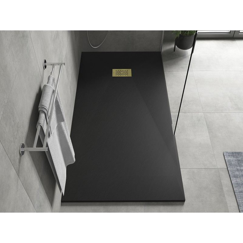 Mexen Hugo Rechteckige SMC-Duschwanne 170 x 80 cm, schwarz, Abdeckung gold - 42708017-G