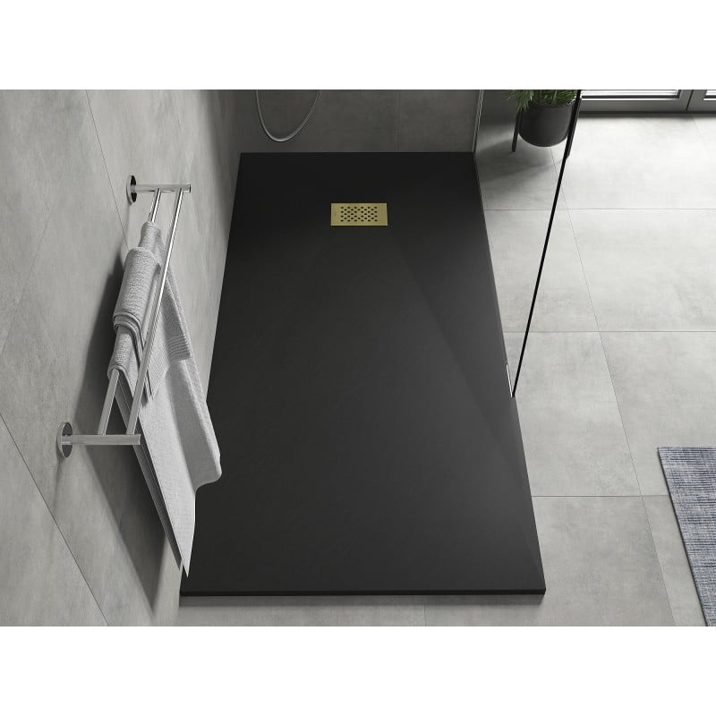 Mexen Hugo rechteckige SMC-Duschwanne 170 x 80 cm, schwarz, goldene Abdeckung - 42708017-G