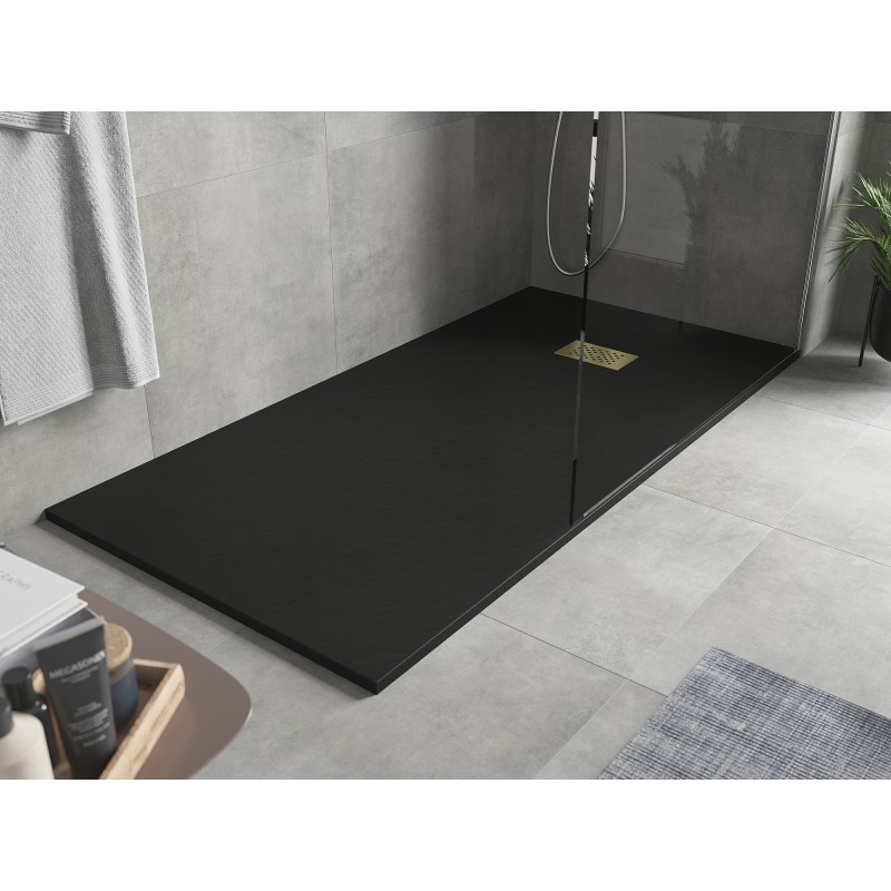 Mexen Hugo rechteckige SMC-Duschwanne 170 x 80 cm, schwarz, goldene Abdeckung - 42708017-G