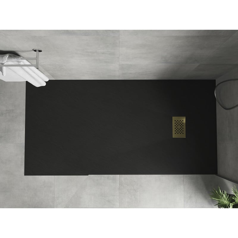 Mexen Hugo rechteckige SMC-Duschwanne 170 x 80 cm, schwarz, goldene Abdeckung - 42708017-G