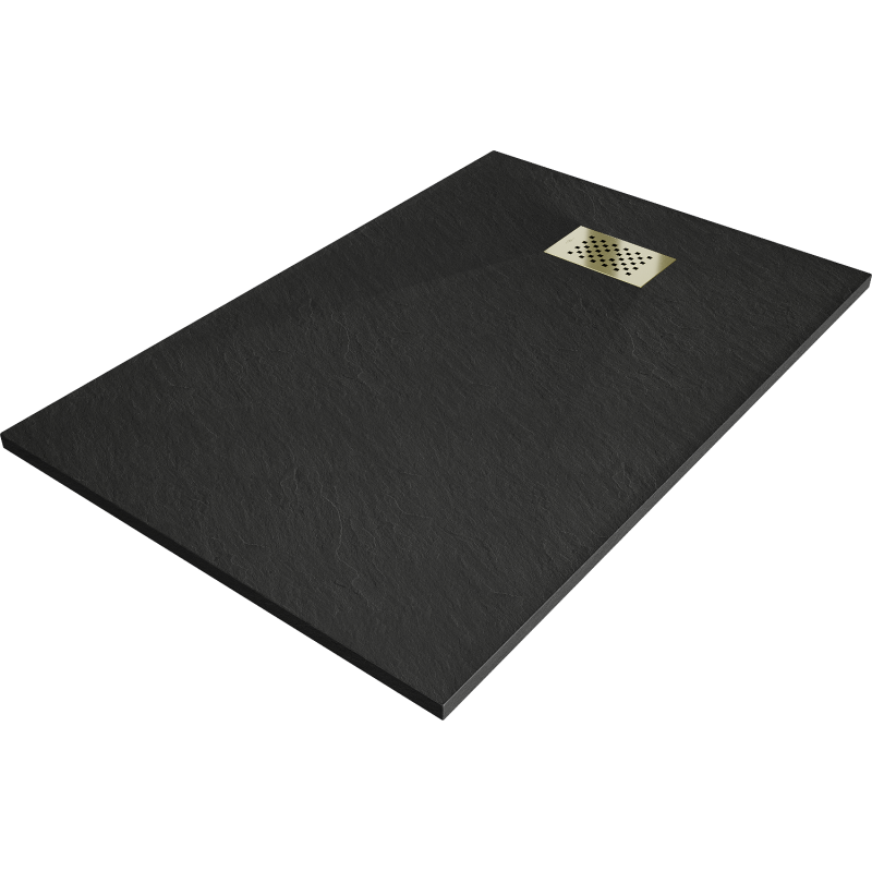 Mexen Hugo rechteckige Duschwanne SMC 100 x 90 cm, schwarz, Abdeckplatte gold - 42709010-G