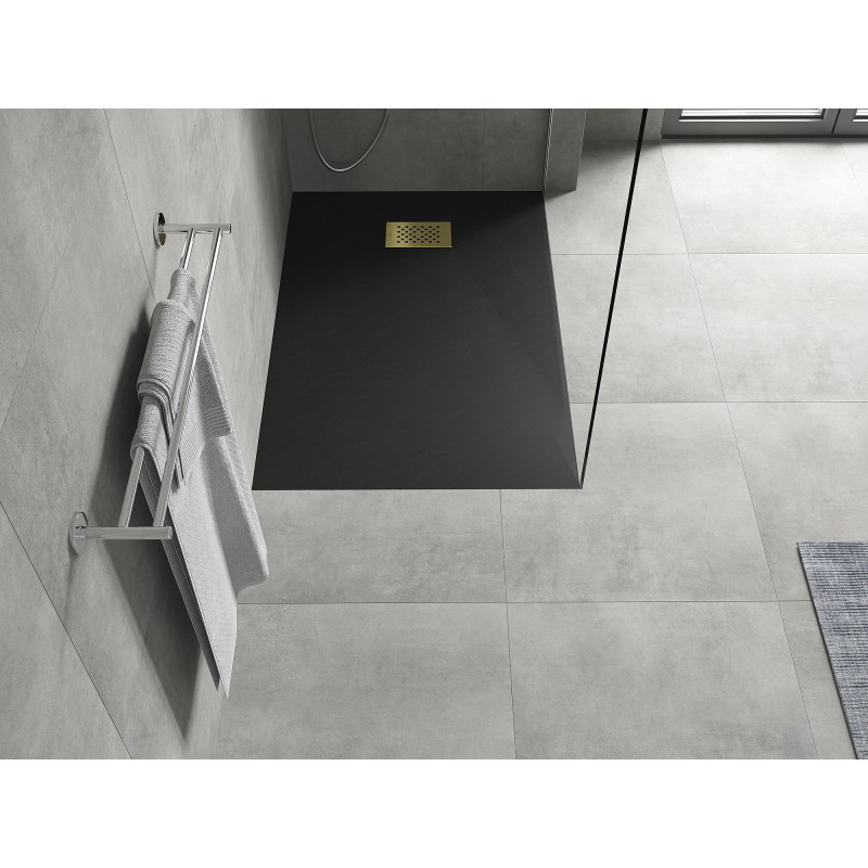 Mexen Hugo Rechteckige SMC-Duschwanne 100 x 90 cm, schwarz, goldene Abdeckung - 42709010-G